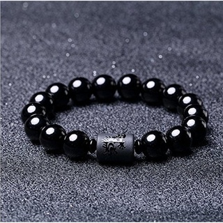 Vòng tay đá obsidian tự nhiên 12mm hình rồng độc đáo