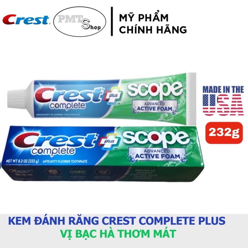 Kem Đánh Răng Crest Complete Whitening Plus Scope Advanced Active Foam 232g - Mỹ