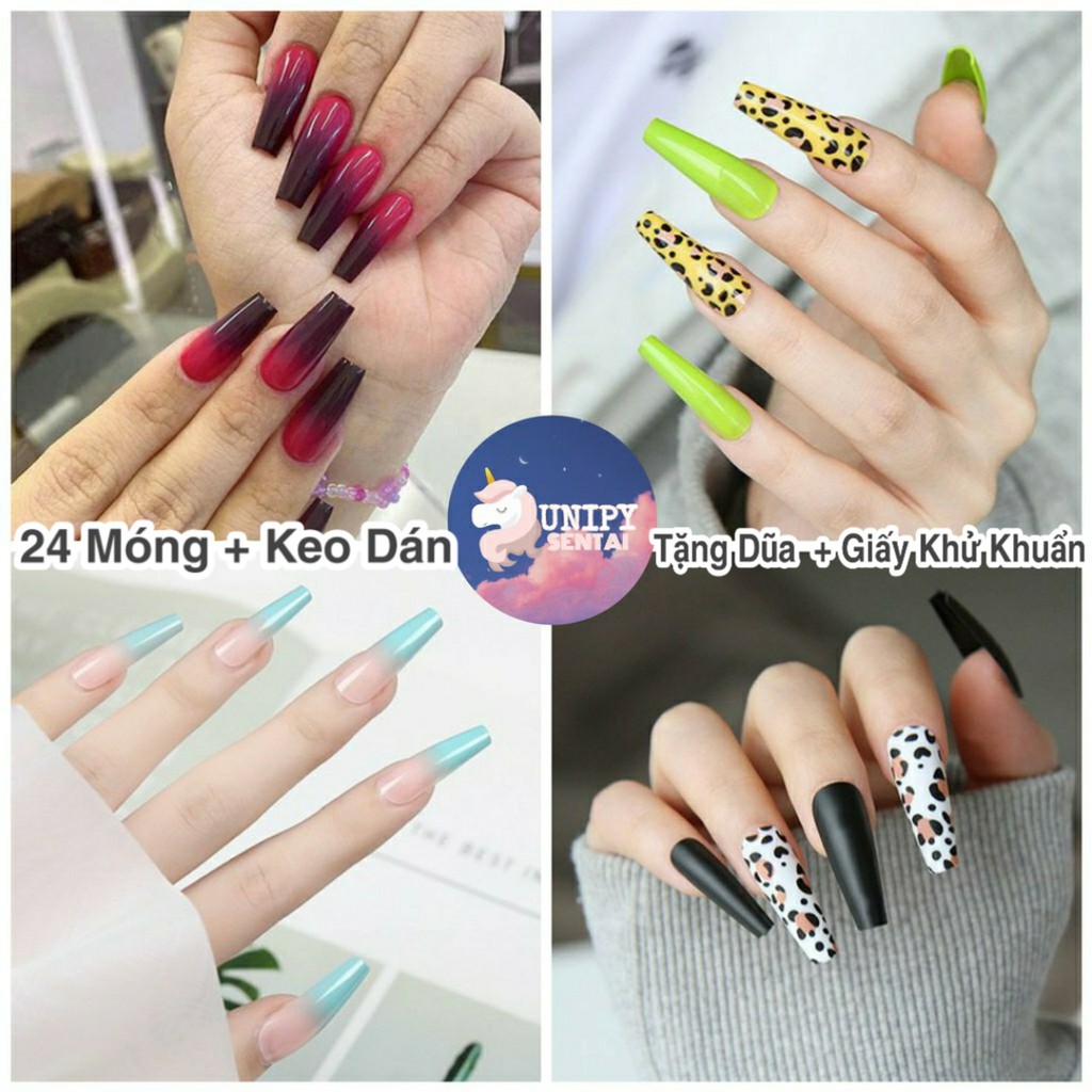 Móng Giả | Set 24 Móng Tay Giả Phom Than Ngầu Chất Kèm Dũa Keo Dán Móng | BAL