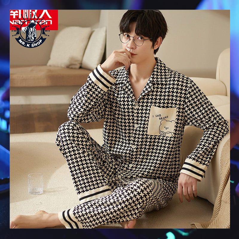 Bộ Đồ Ngủ Cotton Tay Dài Thiết Kế Mới Thời Trang Mùa Xuân Thu Dành Cho Nam