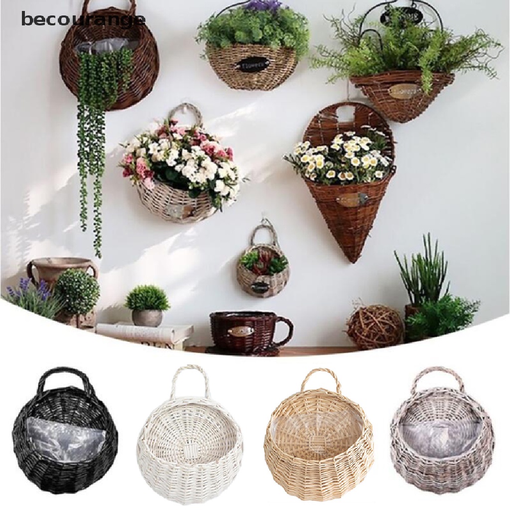 Giỏ mây treo tường trồng cây hoa dệt thủ công dành cho trang trí nội thất nhà cửa