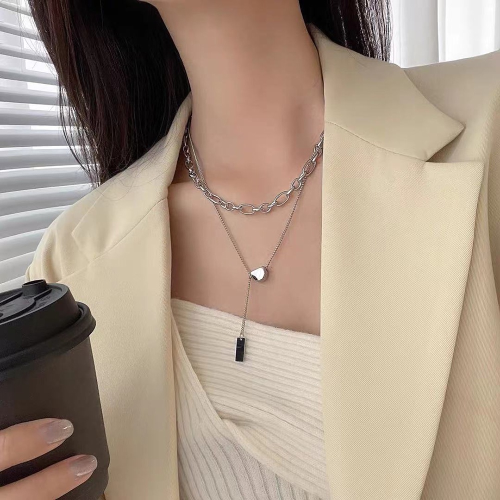 Dây chuyền thiết kế hai lớp bằng kim loại phong cách cổ điển thanh lịch thời trang sử dụng cho nữ