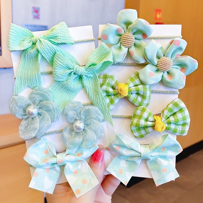 Set 10 Dây Cột Tóc Co Giãn Gắn Nơ Hoa Dễ Thương Cho Bé Gái dây buộc tóc cho bé băng đô cho bé dây buộc tóc scrunchies phụ kiện tóc dây cột tóc