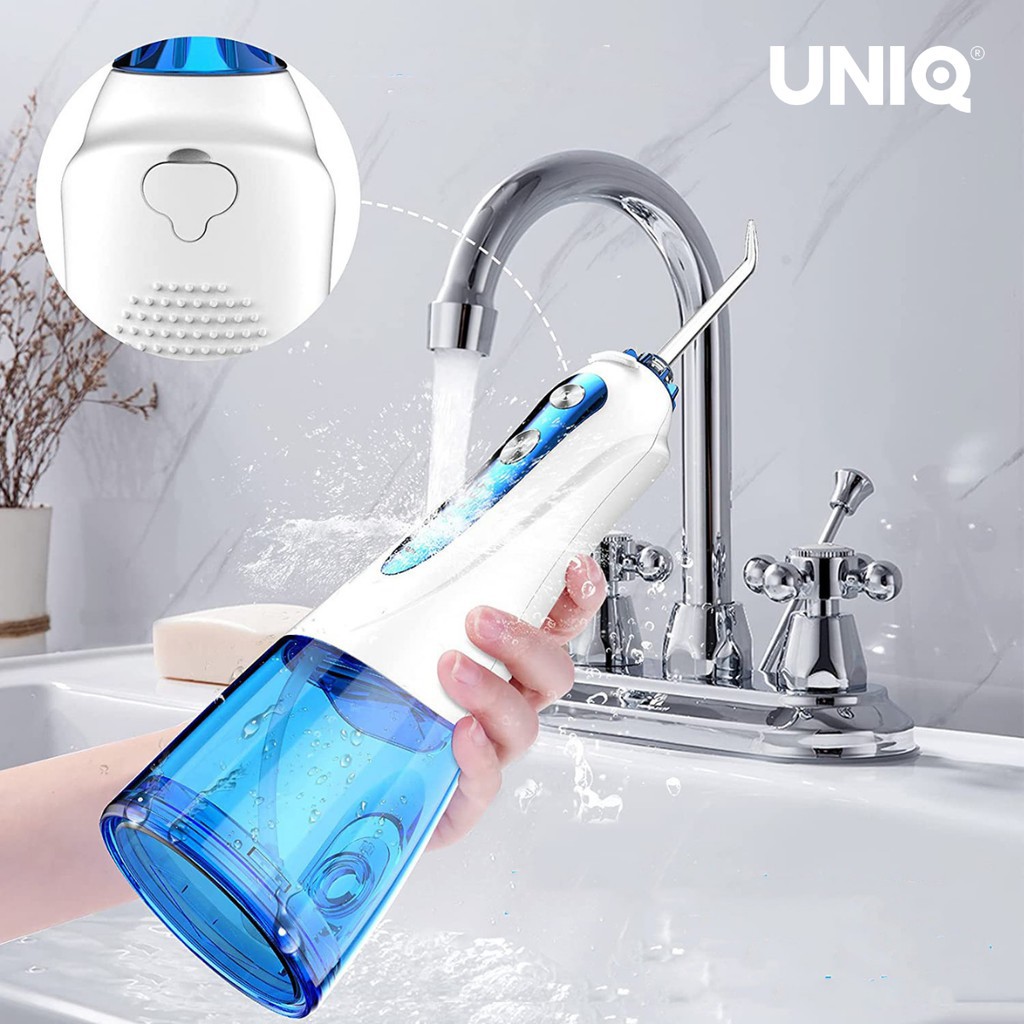 Tăm nước cầm tay UNIQ Smile S1 waterpik động cơ Nhật Bản siêu bền máy vệ sinh răng miệng xịt rửa làm sạch kẽ niềng 300ml