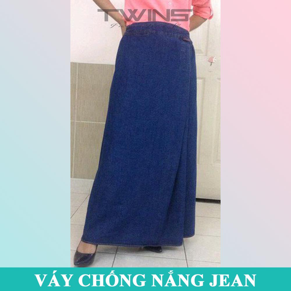 Váy chống nắng vải jean cao cấp dạng nút bấm và dán chất dày dặn giúp che nắng cho nữ