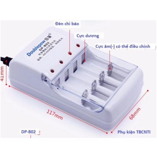 Sạc Pin Doublepow và 4 pin tiểu sạc Doublepow AA 1200mAh dùng cho MIC Hát không dây, đài FM, Đồ chơi, điều khiển ...