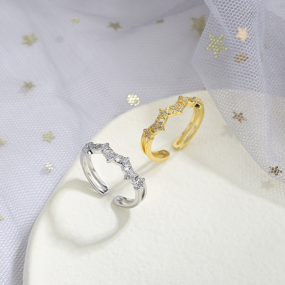 Nhẫn Hở Mạ Vàng / Bạc Đính Đá Zircon Hình Học Phong Cách Hàn Quốc Cho Nữ