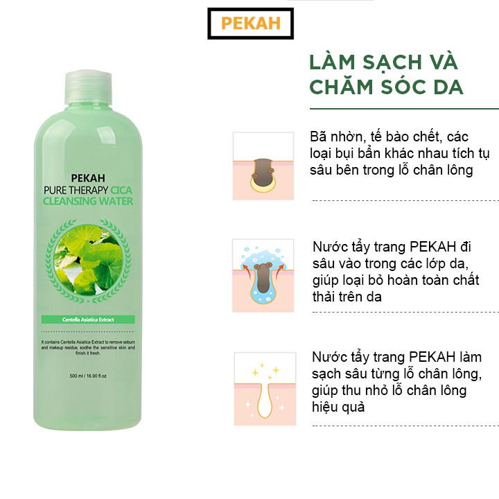 Nước tẩy trang rau má ngừa và cải thiện da mụn PEKAH Pure Therapy Cica Cleansing Water 500ml