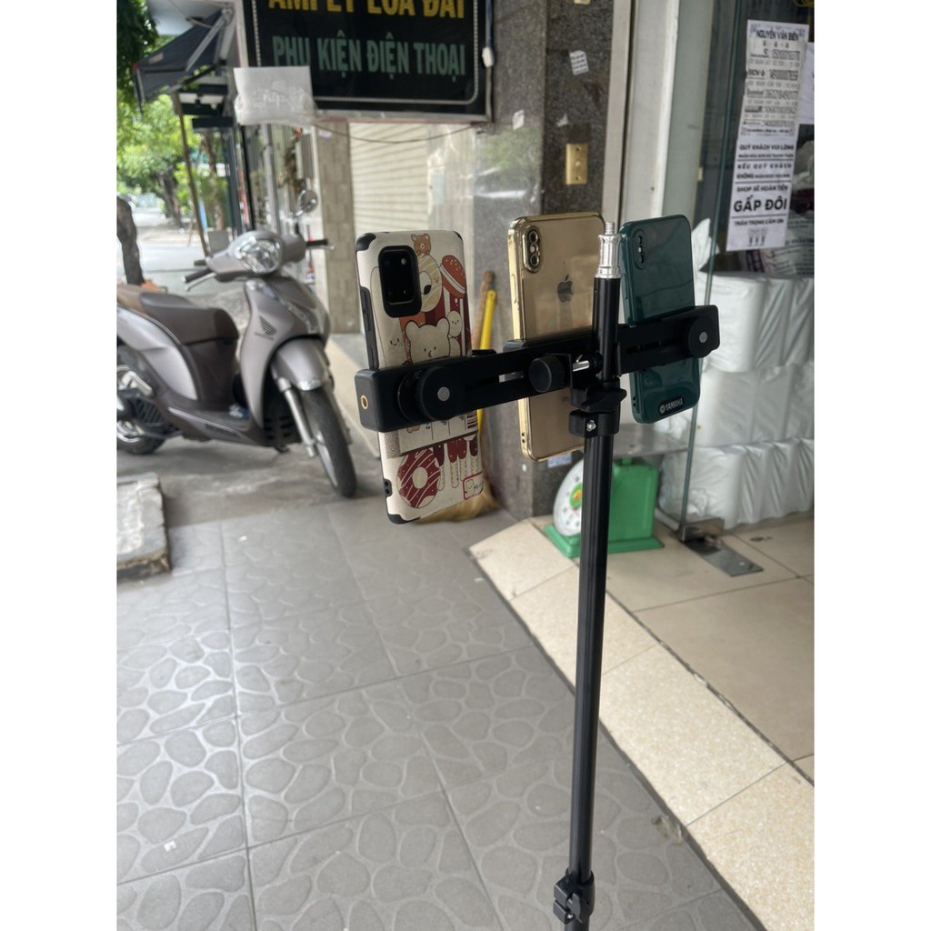 Bộ kẹp điện thoại đa năng cho đèn livestream  kèm chân cao 2m1 bán hàng onl facebook tiktok