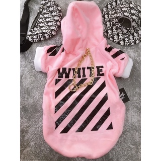 Áo hoodie off white hồng cho thú cưng chó mèo