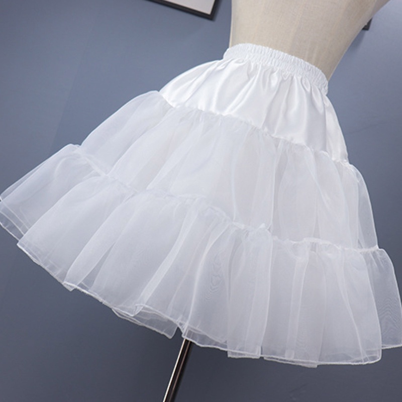 Chân Váy Xòe Lưng Thun Co Giãn Màu Trắng Phong Cách Lolita Vintage Cho Nữ