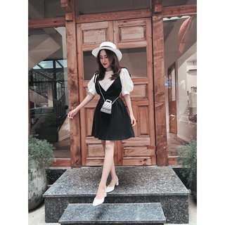 Sét yếm chất lụa 2 dây kèm áo trắng voan cực dễ thương