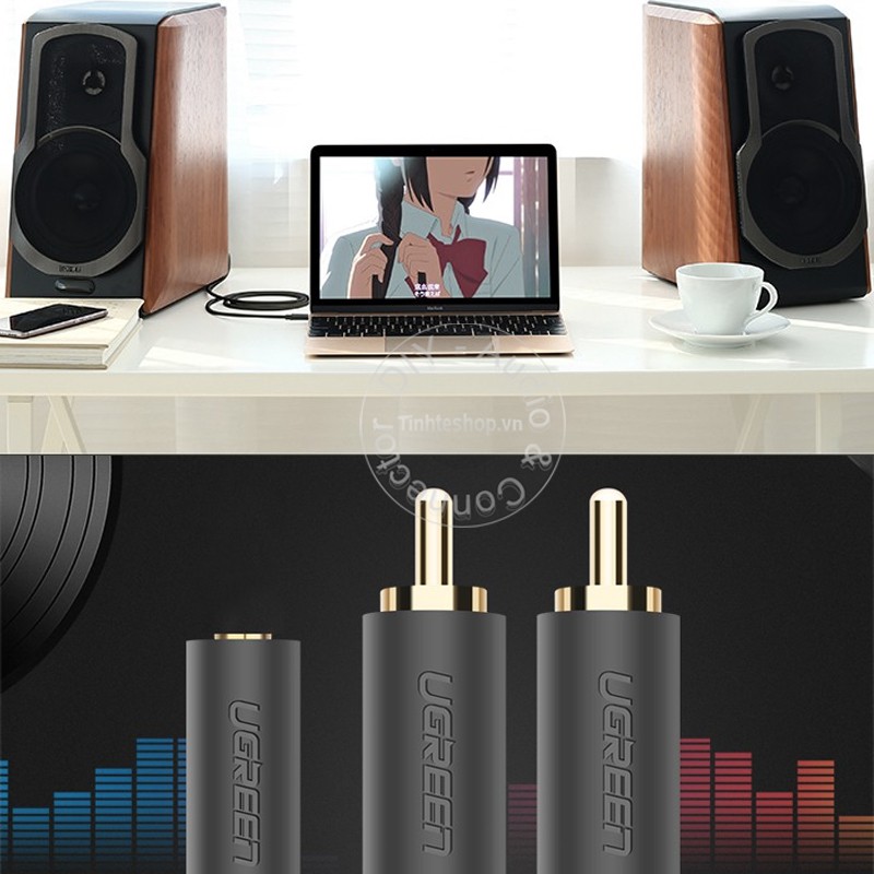 Cáp audio 3.5mm cái ra 2 AV đực 0.25 mét Ugreen 10561 - Dây chia âm thanh 3,5mm ra 2 AV RCA đực