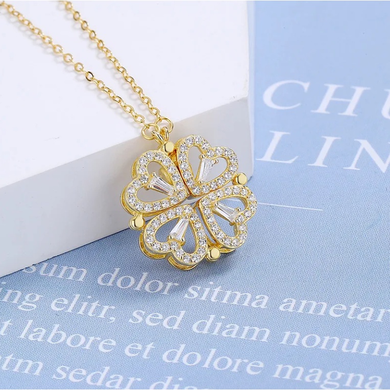 Vòng cổ Nữ Mặt Hình Cỏ Bốn Lá Đính Đá Sang Trọng