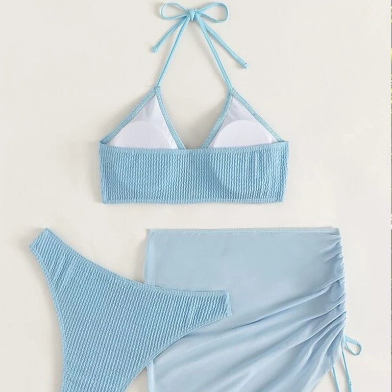 Set bikini 3 mảnh chất thun khoen ngực kèm váy điệu đà 3M093