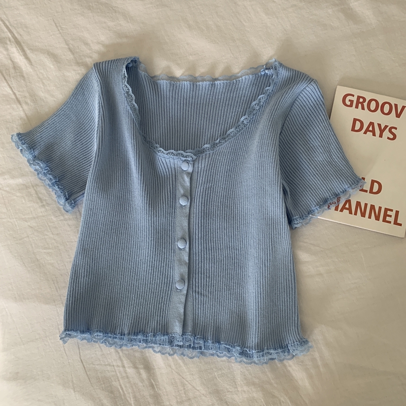 IELGY Áo Khoác Cardigan Dệt Kim Phối Ren Dáng Ngắn Thời Trang Mùa Hè Hàng Mới Dành Cho Bạn Nữ