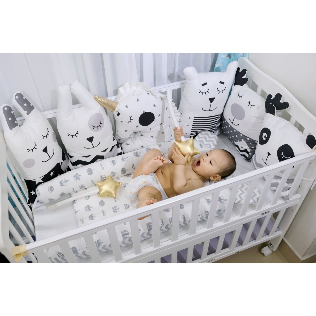 Quây cũi vải hình con thú cho bé RUNA KIDS -  Chất liệu Cotton cao cấp, giúp hạn chế va đập, bảo vệ an toàn cho bé