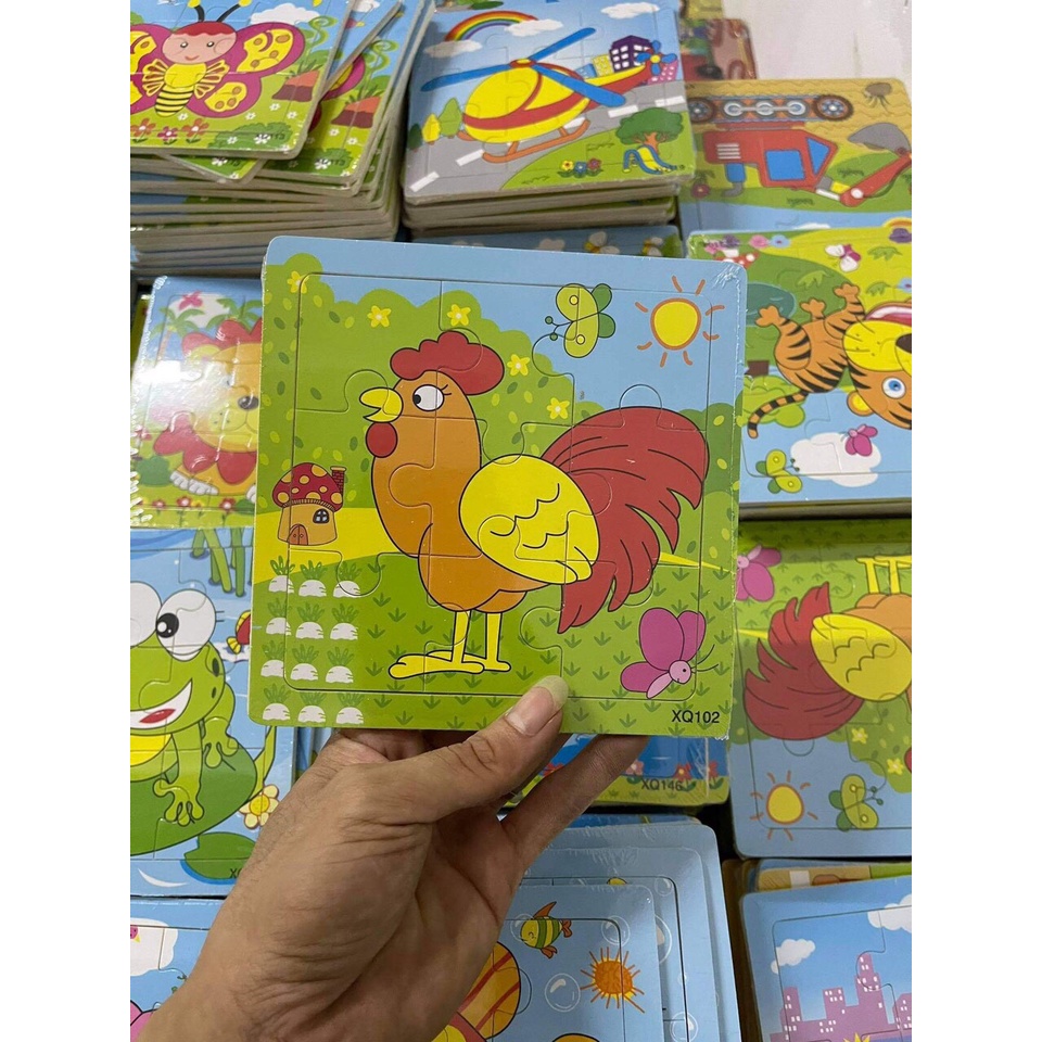 Đồ chơi xếp hình lắp ráp tranh ghép gỗ 9 mảnh hơn 20 mẫu ngộ nghĩnh