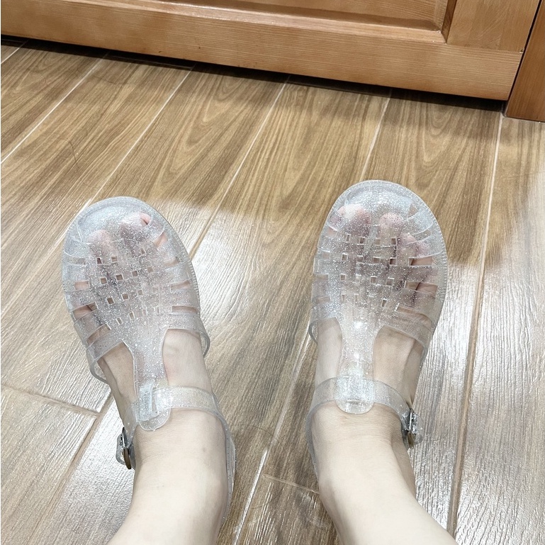 Giày Rọ Nhựa Dẻo Trong Suốt Đế Thấp Chống Trượt Chống Thấm Nước