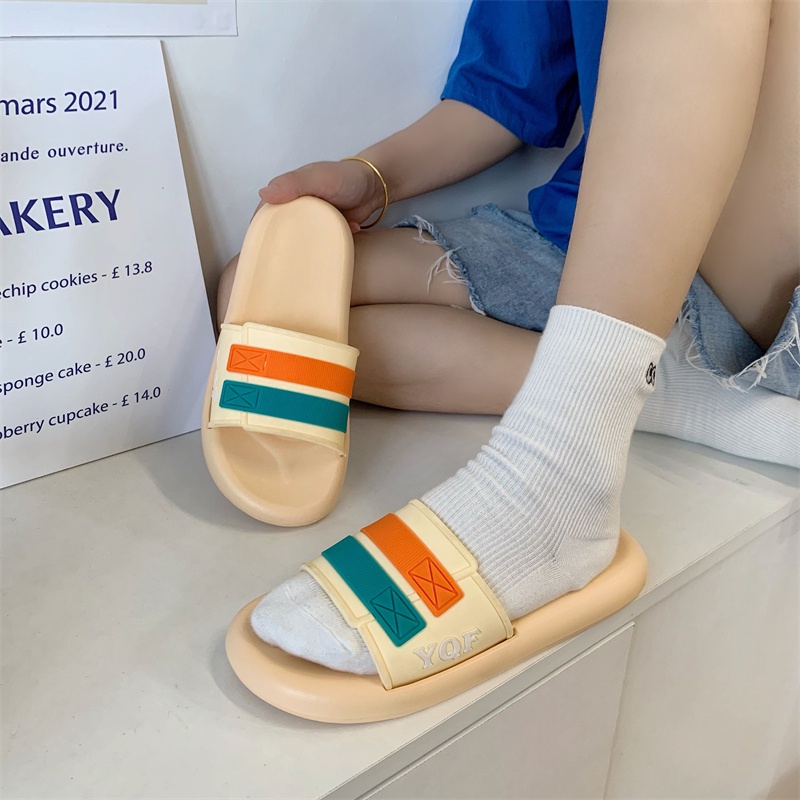 JY502-QUAI SỌC NGANG IN CHỮ YQF Dép  đế mềm quai ngang phong cách unisex nặng động, đa dạng màu sắc