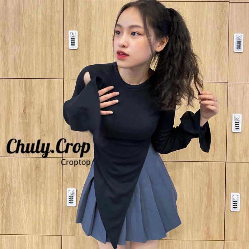 Áo cut-out tay dài vạt xéo dài bao chanh sả, vải xịn mịn. | BigBuy360 - bigbuy360.vn