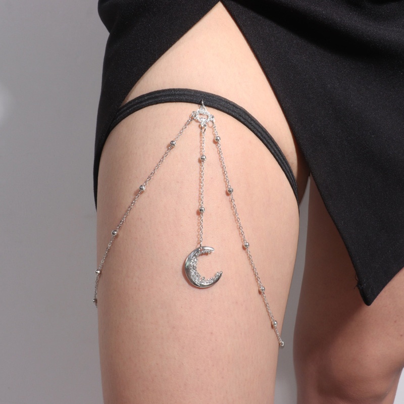 Dây Chuyền Đeo Chân Dạng Xích Phối Mặt Trăng Và Ngôi Sao Phong Cách Gothic Rock Cho Nữ