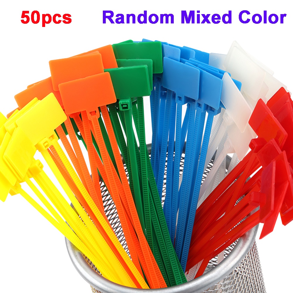Bộ 50 sợi dây rút buộc cáp có nhãn đánh dấu bằng nhựa 4*150mm