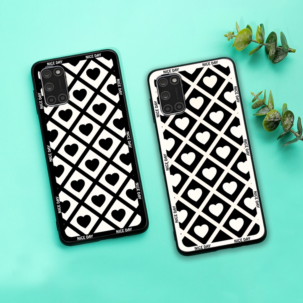 Ốp lưng Oppo A52 - Oppo A92 in hoạ tiết caro trái tim đen trắng, gấu bear cute đáng yêu