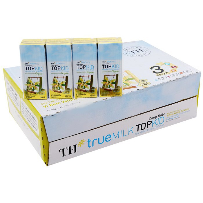 Thùng 48 Hộp Sữa tươi tiệt trùng TH True Milk Topkid organic hộp 180ml