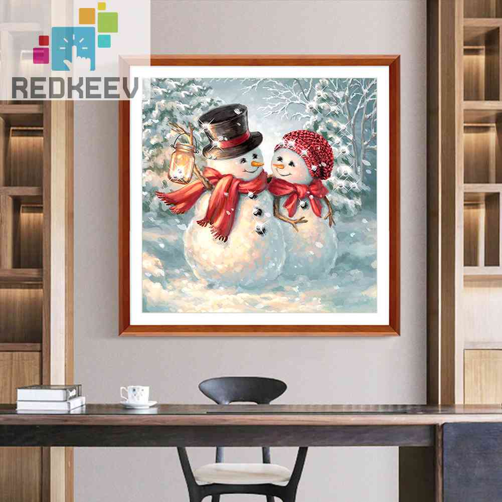 Bộ Tranh Đính Đá 5D Toàn Diện Họa Tiết Người Tuyết Giáng Sinh Độc Đáo DIY Dùng Trang Trí Nhà Cửa