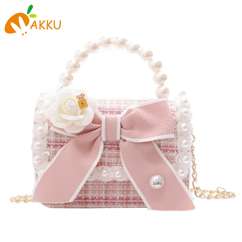 Túi Đeo Chéo Hình Nơ Đính Ngọc Trai Dễ Thương Cho Bé Gái
