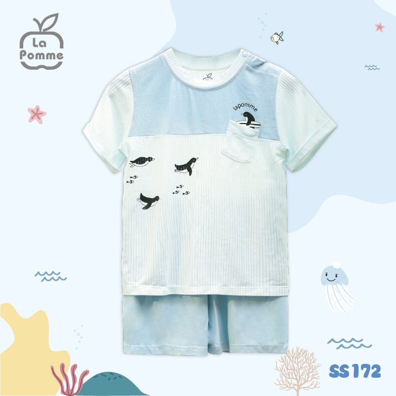 [CHÍNH HÃNG] Bộ cộc tay quần đùi họa tiết chim cánh cụt trẻ em SS172 La Pomme