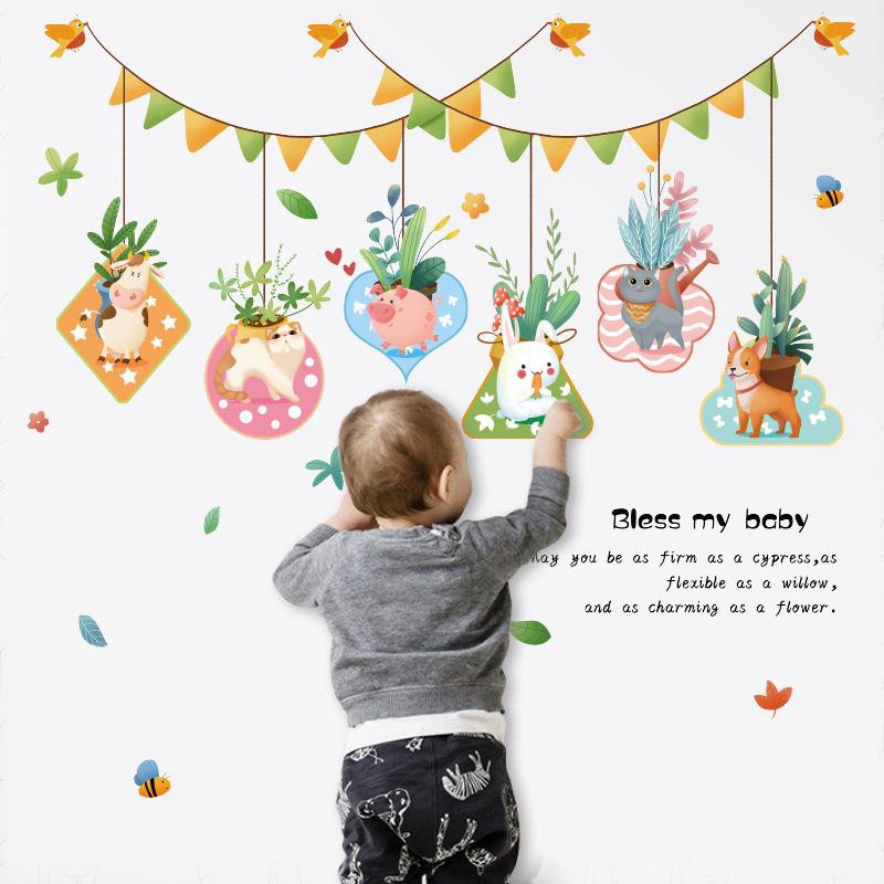 Decal dán tường Decal dán kính Giỏ hoa hình thú ngộ nghĩnh HM94004 | BigBuy360 - bigbuy360.vn