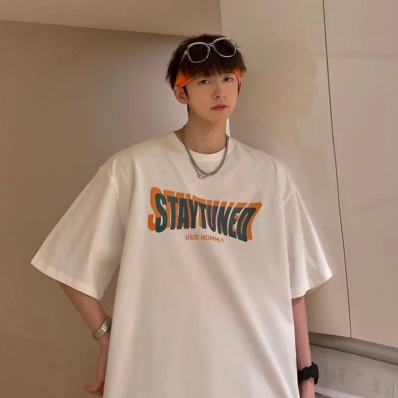 Áo Thun Tay Ngắn Dáng Rộng In Chữ Phong Cách Hip Hop Hàn Quốc Thời Trang Mùa Hè Cho Nam size M-5XL