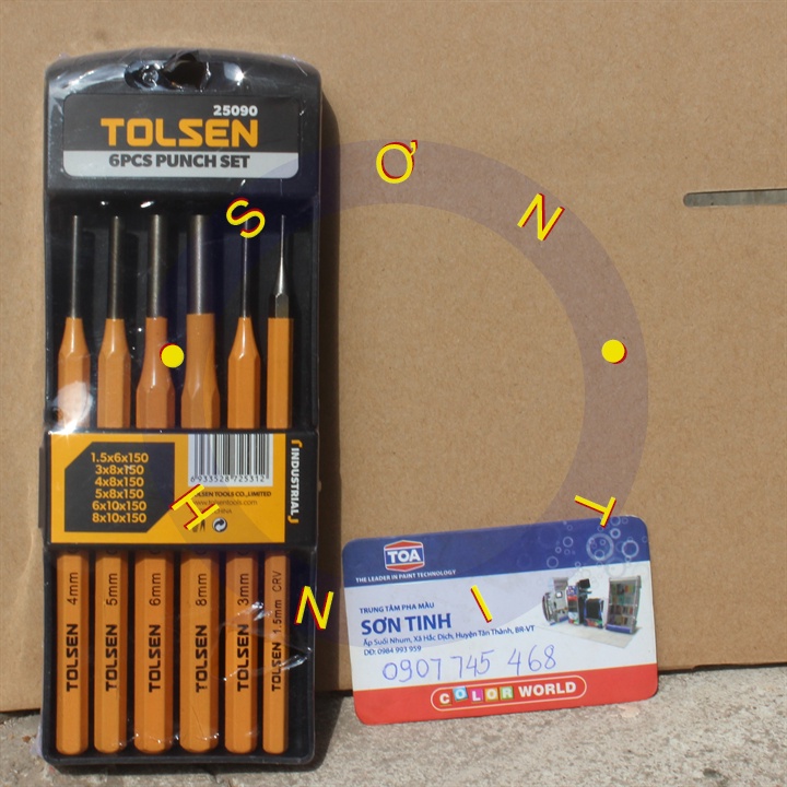 Bộ 6 Mũi Đục Tròn 1.5mm - 8mm Dài 150mm Punch TOLSEN 25090