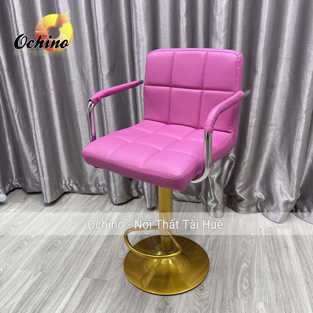 Ghế Makeup, Ghế Quầy Bar Mẫu Vịn Tay Inox Có Tay CHÂN VÀNG K1 Cao 60/80 Và Xoay 360 Độ Phong Cách Hiện Đại (Đủ Màu)