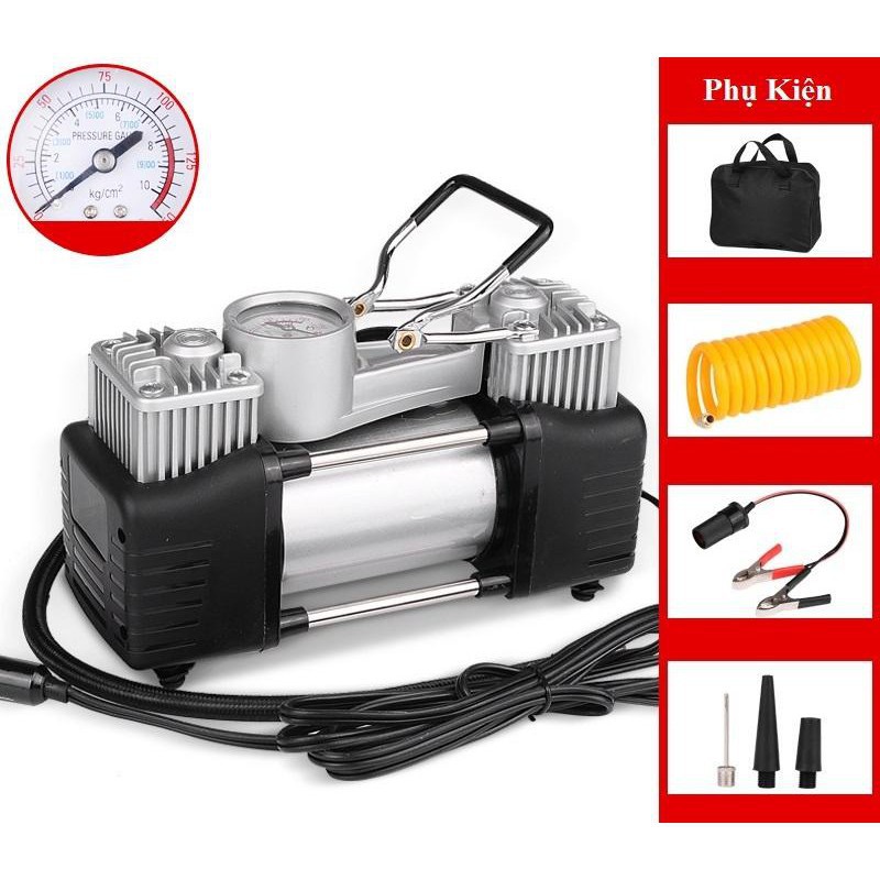 Bơm lốp ô tô 2 xi lanh ngắt tự dộng màn hình led kết hợp đèn pin, máy bơm lốp oto , xe hơi, bán tải, xe tải cỡ nhỏ