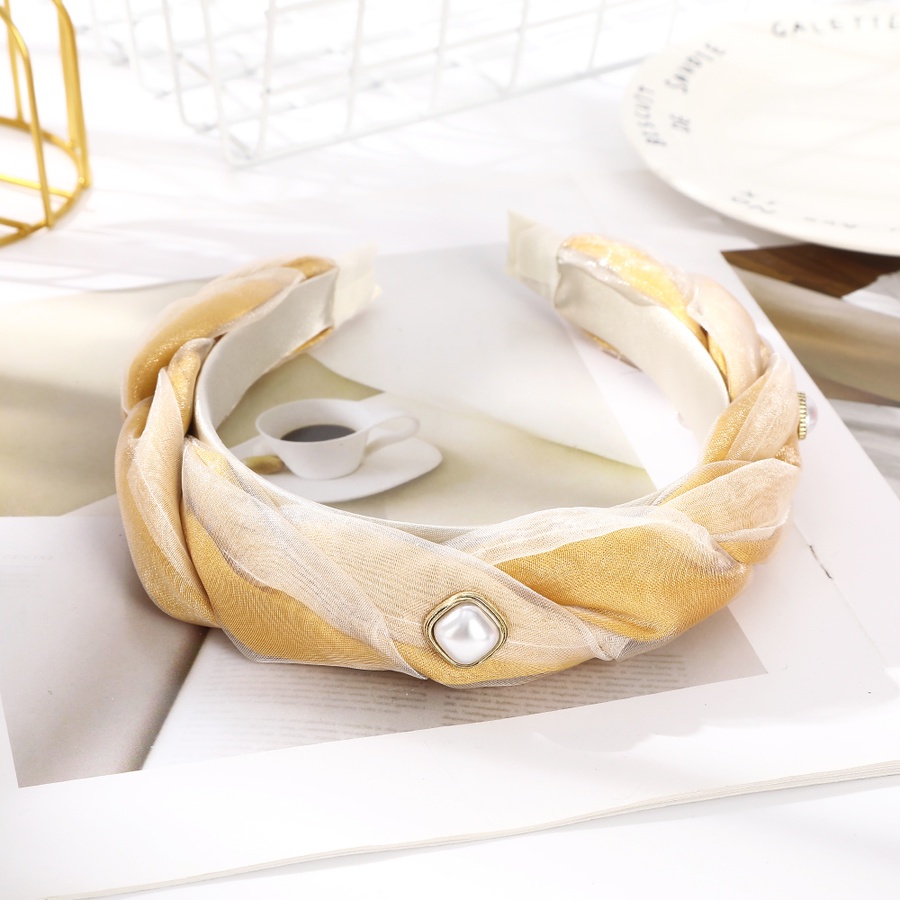 Băng Đô Cài Tóc Bản Rộng Dạng Lưới Thắt Nút Đính Ngọc Trai Phong Cách Hàn Quốc Cho Nữ