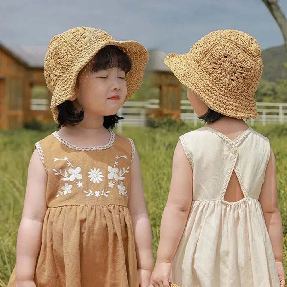 Đầm sát nách BEAR LEADER AX2288 vải cotton thêu hình gấu phong cách mùa hè thời trang cho bé gái