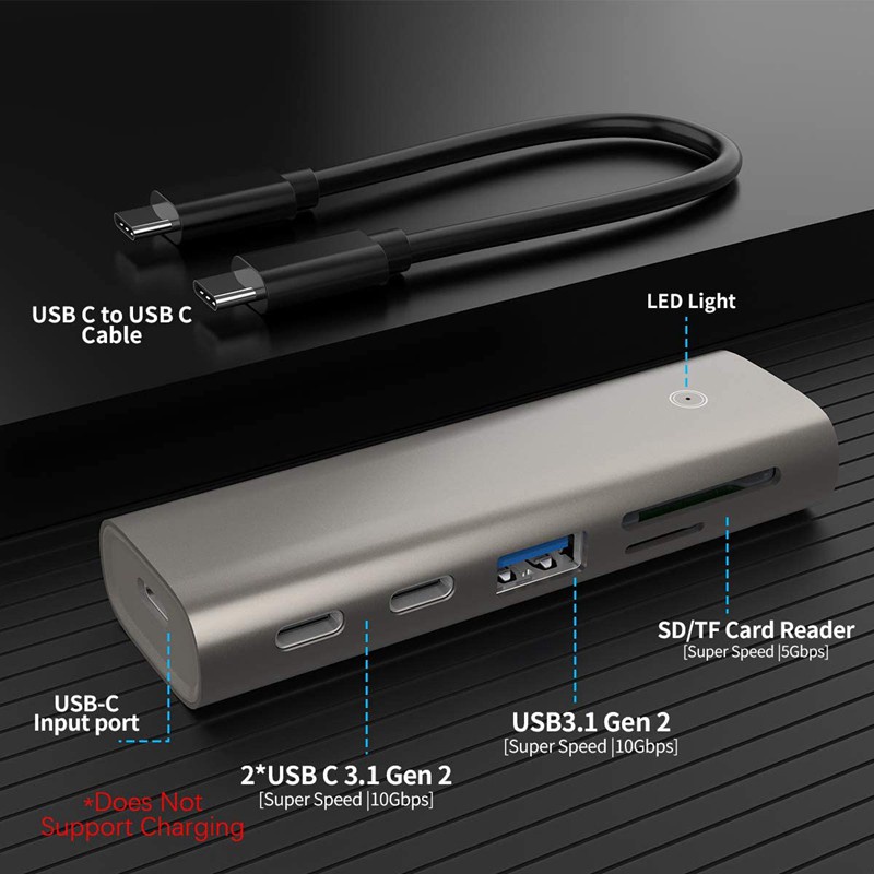 Bộ Chia 2 Cổng Usb 3.1 Gen 2 Usb 3.0, C Và Khe Cắm Thẻ Sd / Tf Cho Macbook / Surface Pro / Usb C Laptop