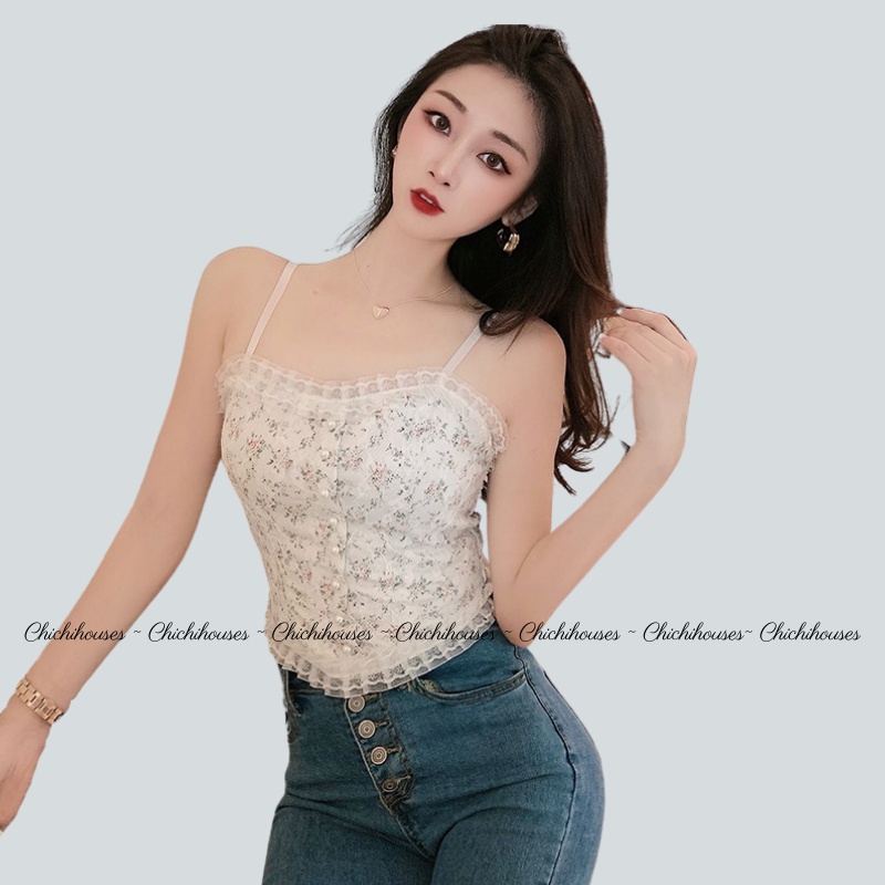 Áo Bra 2 Dây Chichi Houses Hoa Nhí Phối Ren Đệm Mút Mỏng Nâng Ngực Phong Cách Vintage Siêu Quyến Rũ - 3025