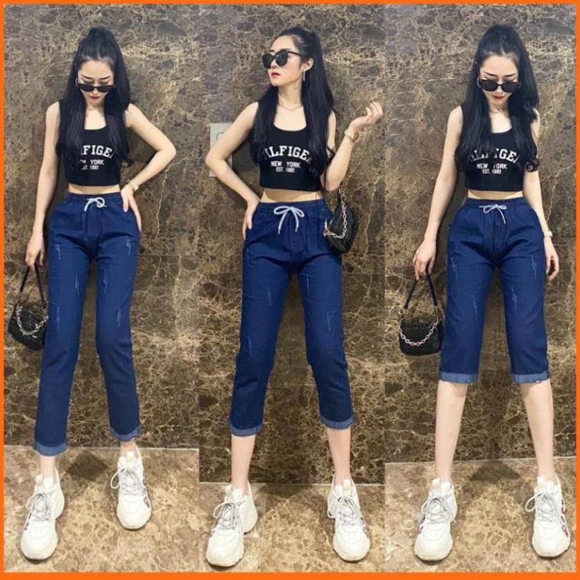 SALE XẢ Quần jean lửng nữ cạp chun dáng ngố và lỡ, quần bò nữ MADELA mẫu mới 2021 ! Xịn