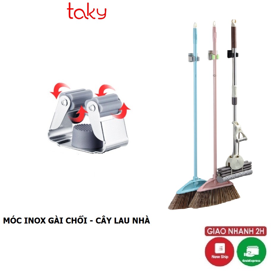 Giá - Kẹp Inox - Taky, Treo Chổi Và Cây Lau Nhà Gắn Tường Với Keo Siêu Chắc Không Khoan, Gọn Gàng - Ngăn Nắp. 4031
