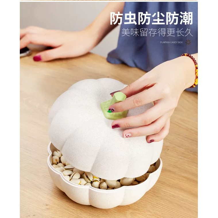 (ĐẸP ĐỘC) Hộp Đựng Bánh Kẹo Hình Quả Bí Ngô Độc Đáo- Khay đựng bánh kẹo trái cây đa năng 2 tầng xinh xắn