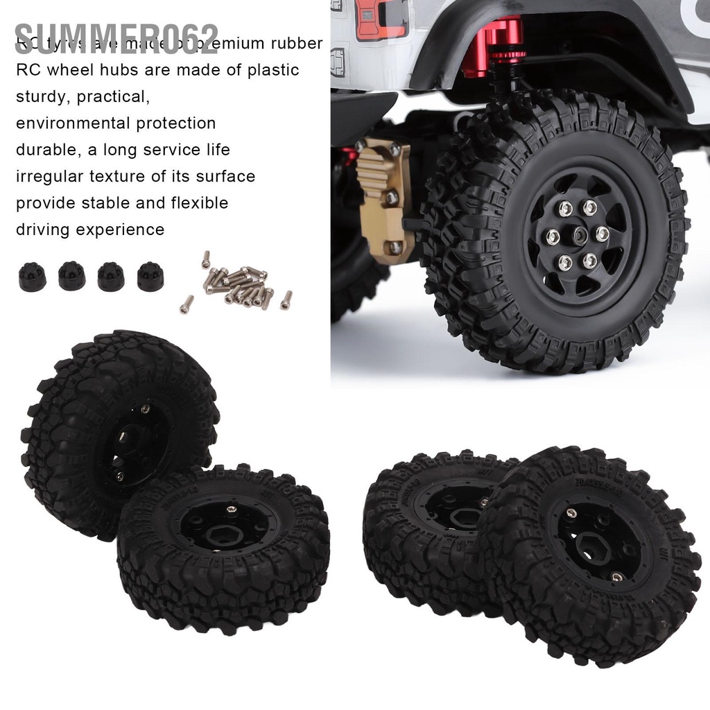 [Hàng Sẵn] Set 4 Bánh Xe 55.5mm 1.0inch Màu Đen Cho Xe Điều Khiển Từ Xa Axial SCX24 1 / 24 【Summer062】