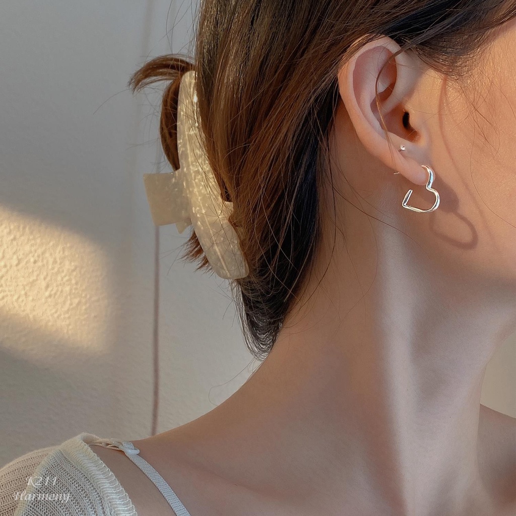 Khuyên tai nữ bạc trái tim mở màu xi bạch kim Empty Heart 3 khác lạ sang chảnh | HARMONY ACCESSORIES K211