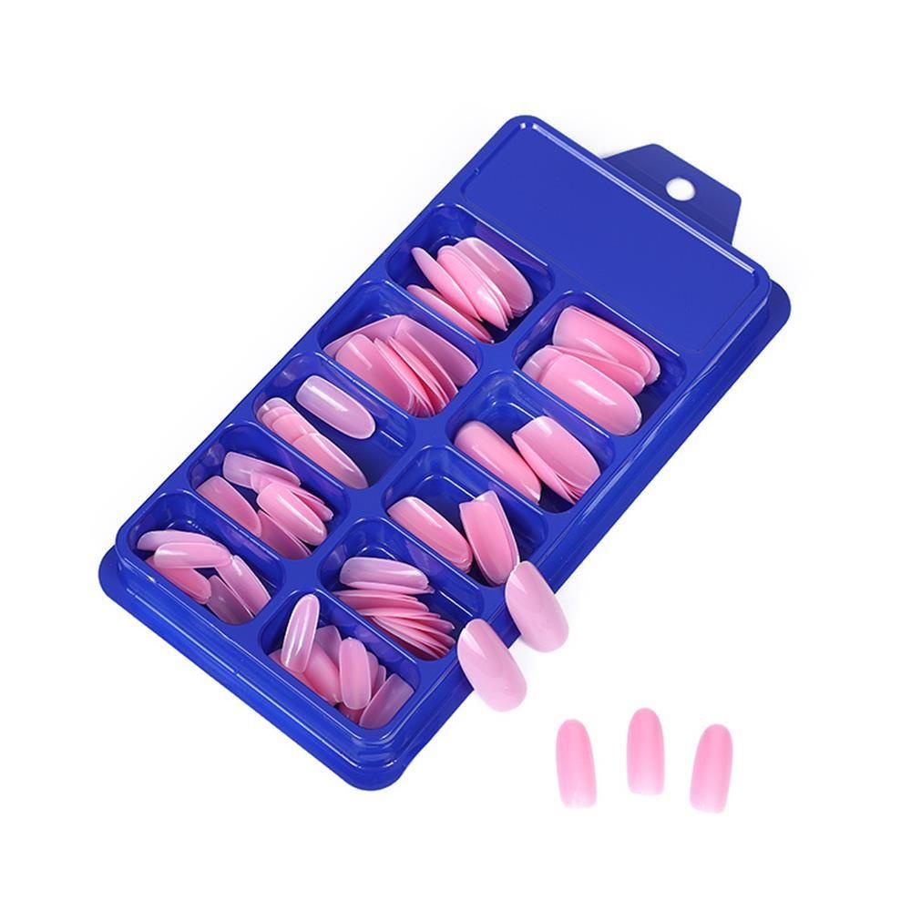 Set 100 Móng Tay Giả Hình Oval Màu Kẹo Có Thể Tháo Rời