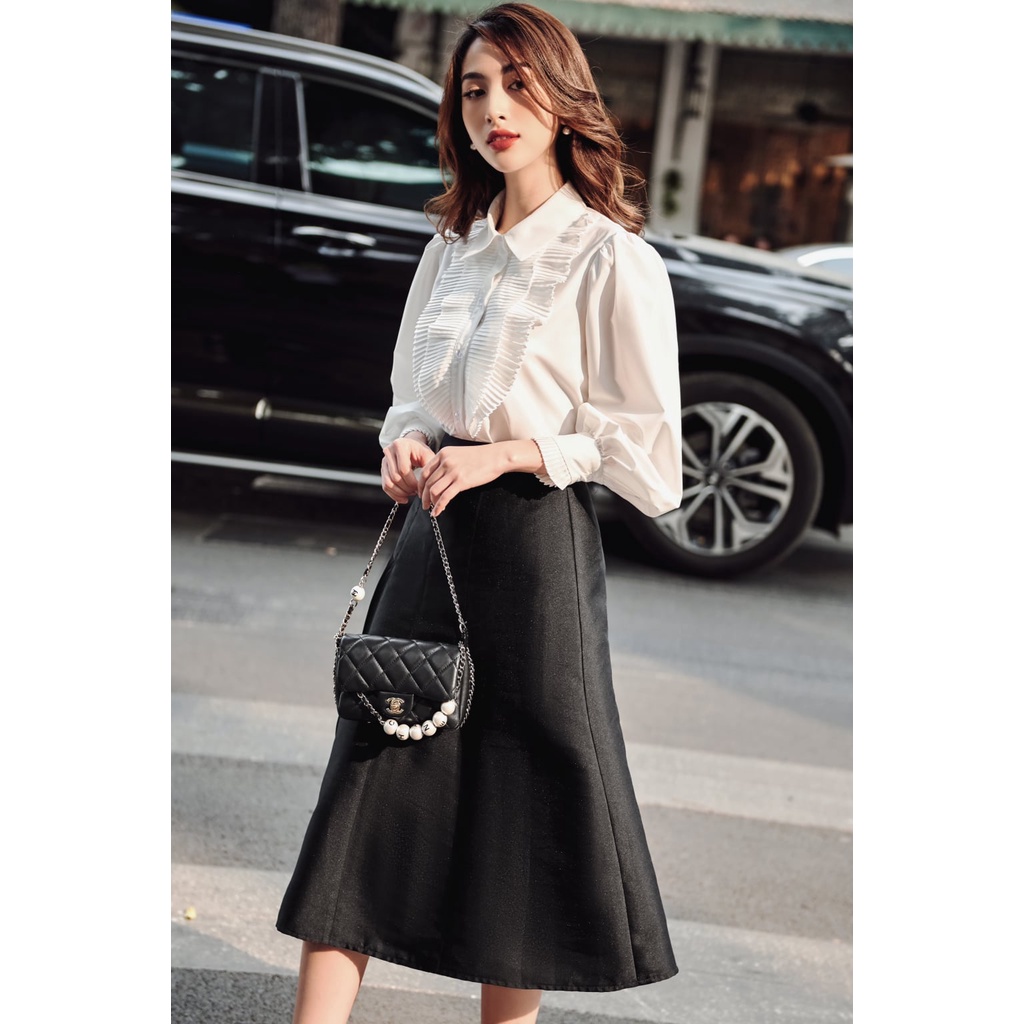 Áo sơ mi cotton lụa nữ HUONG BOUTIQUE HBSM864 dập li ngực