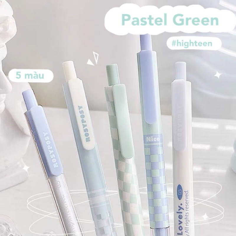 Bút Bi Rosy Posy Mực Đen Màu Pastel Hoạ Tiết Checkerboard 2022