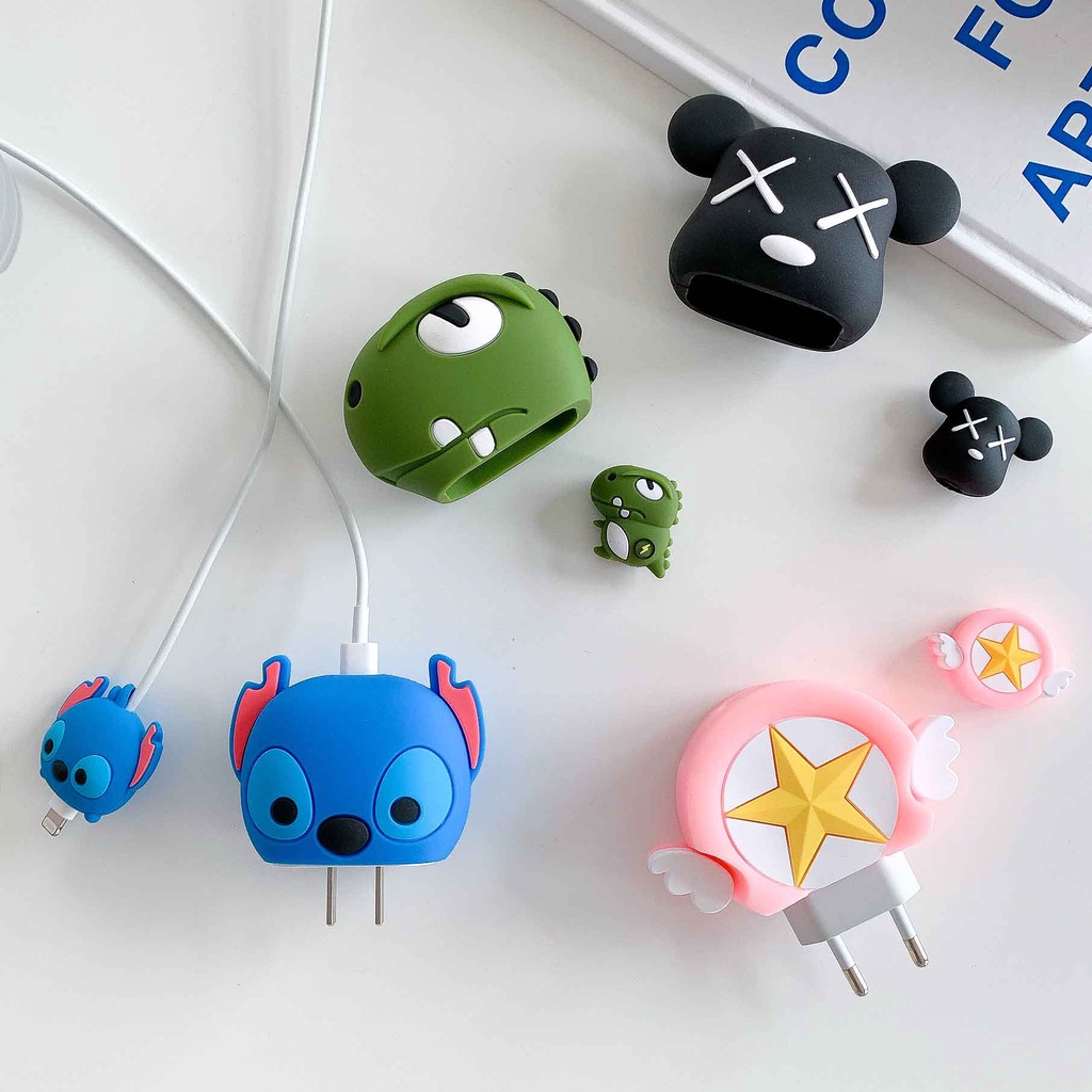 Phụ Kiện Bảo Vệ Đầu Dây Cáp Sạc 18w / 20w Hình Khủng Long Dễ Thương Bằng Silicon Sự Bảo Vệ